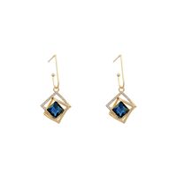 Korean Fashion Personality Exaggerated Geometric Blue Crystal Earrings main image 5