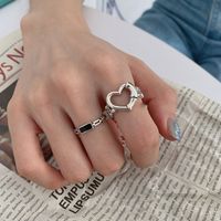 South Korea Hollow Heart-shaped Black Chain Ring Wholesale main image 6