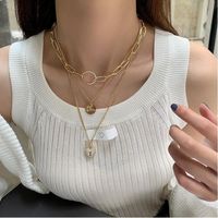 Rhinestone Love Lock Necklace Multi-layered Wearing Round Tag Letter Pendant Hip-hop Temperament Clavicle Chain main image 6