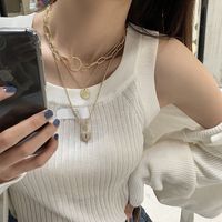 Rhinestone Love Lock Necklace Multi-layered Wearing Round Tag Letter Pendant Hip-hop Temperament Clavicle Chain main image 4