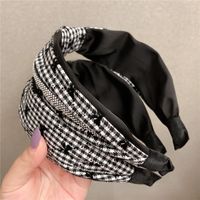 Coreano Dongdaemun Negro Y Blanco Plaid Bow Diadema Mujer Ancha Diadema Horquilla Internet Celebrity Banda Para El Cabello Nuevo Nudo De Diamantes De Imitación main image 2