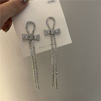 South Korea Light Luxury Tassel Earrings Flashing Diamond Bow Earrings main image 5