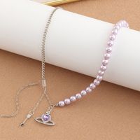 Romantic Purple Crystal Planet Pearl Clavicle Necklace Personality Tassel Necklace main image 3