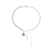 Romantic Purple Crystal Planet Pearl Clavicle Necklace Personality Tassel Necklace main image 6