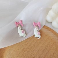 Sterling Silver Needle Japanese And Korean Cute Bow Cat Stud Earrings Fashion Sweet And Cute Girlish Style Earrings H3893 sku image 1
