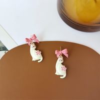 Sterling Silver Needle Japanese And Korean Cute Bow Cat Stud Earrings Fashion Sweet And Cute Girlish Style Earrings H3893 sku image 2