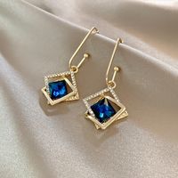 Korean Fashion Personality Exaggerated Geometric Blue Crystal Earrings sku image 1