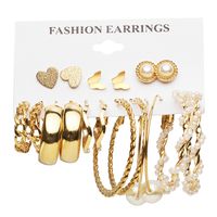 New Retro Pearl Inlaid Ladies Earrings 9-piece Set Golden Geometric Butterfly Earrings sku image 9