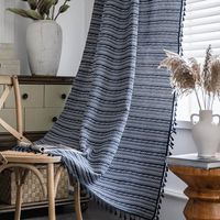 Bohemian Yarn-dyed Jacquard Blue Geometric Tassel Semi-shading Curtain Wholesale main image 6