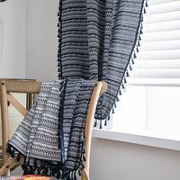 Bohemian Yarn-dyed Jacquard Blue Geometric Tassel Semi-shading Curtain Wholesale main image 5