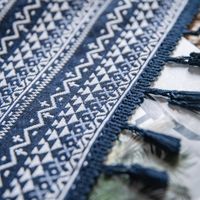 Bohemian Yarn-dyed Jacquard Blue Geometric Tassel Semi-shading Curtain Wholesale main image 4