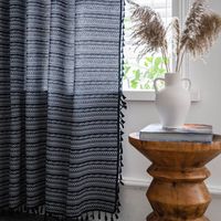Bohemian Yarn-dyed Jacquard Blue Geometric Tassel Semi-shading Curtain Wholesale sku image 3