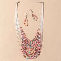 European And American Retro Wild Creative Ethnic Style Rice Beads Necklace Earrings Set sku image 2
