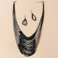 European And American Retro Wild Creative Ethnic Style Rice Beads Necklace Earrings Set sku image 3