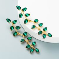 Fashion Color Diamond Alloy Diamond Drop-shaped Glass Diamond Long Leaf Flower Fashion Earrings Wholesale sku image 1