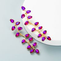 Fashion Color Diamond Alloy Diamond Drop-shaped Glass Diamond Long Leaf Flower Fashion Earrings Wholesale sku image 3