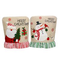 Hong Kong Love Christmas Embroidery Elderly Snowman Chair Cover Linen Lace Chair Cover Christmas Back Cushion Decoration sku image 1