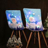 Hong Kong Love Christmas Luminous Chair Cover With Lights Christmas Blue Old Snowman Chair Cover Restaurant Decoration Chair Cover sku image 1