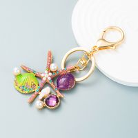 Bohemian Shell Ocean Wind Starfish Pendant Pearl Rhinestone Keychain Pendant sku image 1