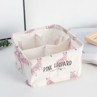4 Grid Leopard Print Series Waterproof Cotton Linen Underwear Socks Storage Box Sundries Basket Home Living Storage sku image 1