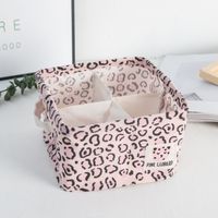 4 Grid Leopard Print Series Waterproof Cotton Linen Underwear Socks Storage Box Sundries Basket Home Living Storage sku image 2