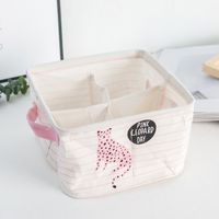 4 Grid Leopard Print Series Waterproof Cotton Linen Underwear Socks Storage Box Sundries Basket Home Living Storage sku image 3