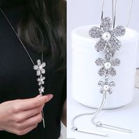 Korean Fashion Metal Concise Flashing Rhinestone Flower Accessories Dripping Long Necklace Sweater Chain sku image 1