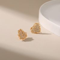 Retro Full Diamond Zircon Heart-shaped 18k Gold Copper Small Earrings main image 3