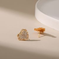 Retro Full Diamond Zircon Heart-shaped 18k Gold Copper Small Earrings main image 4