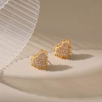 Retro Full Diamond Zircon Heart-shaped 18k Gold Copper Small Earrings main image 5