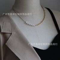 18k Gold-plated Titanium Steel European American Simple Pearl Necklace Clavicle Chain main image 4