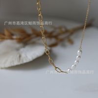 18k Gold-plated Titanium Steel European American Simple Pearl Necklace Clavicle Chain main image 5
