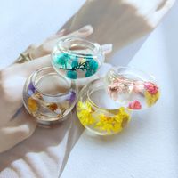 European And American Transparent Epoxy Flower Durable Leaves Dried Flowers Ring Acrylic main image 3