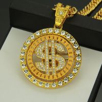 European And American Hip-hop Diamond-studded Dollar Rotating Pendant Necklace main image 5