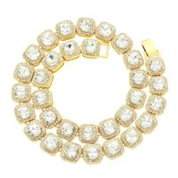 Hip-hop Men's Short Square Diamond Full Diamond Cuban Chain Necklace Bracelet Wholesale main image 2