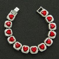 European And American Men's Exaggerated Full Diamond Peach Heart Diamond Cuban Chain Necklace Bracelet main image 4