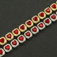 European And American Men's Exaggerated Full Diamond Peach Heart Diamond Cuban Chain Necklace Bracelet main image 5