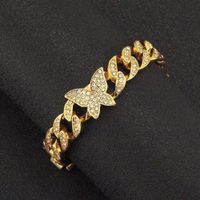European And American Full Diamond Cuban Chain Rhinestone Butterfly Necklace Bracelet main image 4