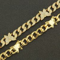 European And American Full Diamond Cuban Chain Rhinestone Butterfly Necklace Bracelet main image 5