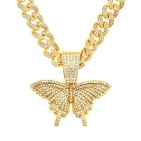 Hip-hop Full Diamond Three-dimensional Butterfly Pendant Wide Chain Cuban Chain Necklace main image 2