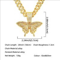 Hip-hop Full Diamond Three-dimensional Butterfly Pendant Wide Chain Cuban Chain Necklace main image 3