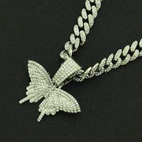 Hip-hop Full Diamond Three-dimensional Butterfly Pendant Wide Chain Cuban Chain Necklace main image 5