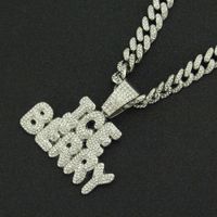 Hip-hop Stitching Full Diamond Letter Pendant Wide Cuban Chain Men's Domineering Necklace main image 4