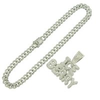 Hip-hop Stitching Full Diamond Letter Pendant Wide Cuban Chain Men's Domineering Necklace main image 2