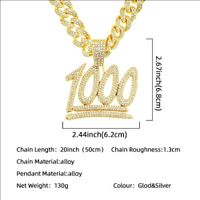 Hip-hop Digital Pendent Cuban Chain Men's Full Diamond 1000 Points Pendant Trendy Necklace main image 3