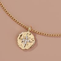Trend Niche Design Diamond-studded Six-pointed Star Round Pendent Necklace Female main image 3