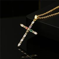 Retro Copper Plated Real Gold Color Zirconium Cross Pendant Necklace Female Religious Jewelry main image 1