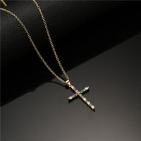 Retro Copper Plated Real Gold Color Zirconium Cross Pendant Necklace Female Religious Jewelry main image 4
