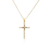 Retro Copper Plated Real Gold Color Zirconium Cross Pendant Necklace Female Religious Jewelry main image 6