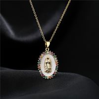 New Copper-plated 18k Gold Dripping Oil Zircon Virgin Mary Pendent Necklace Wholesale main image 5